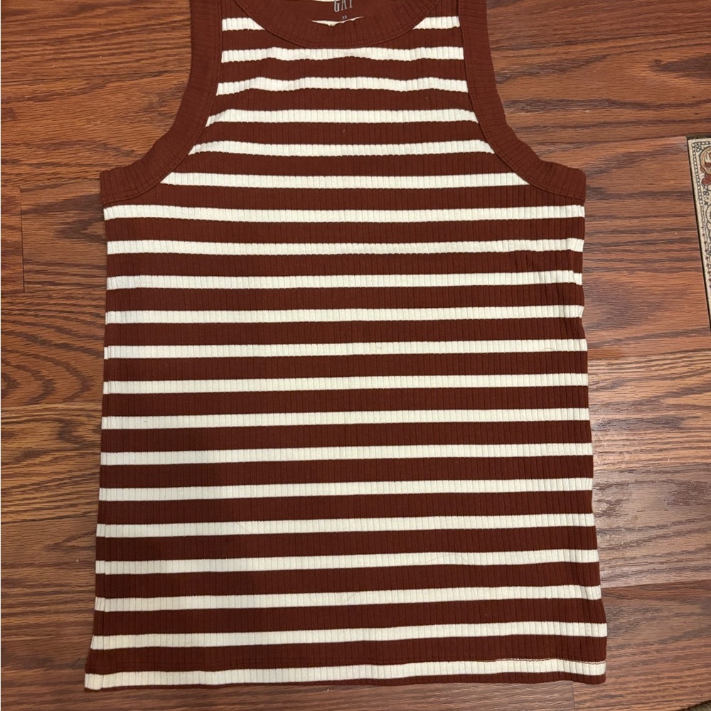 GAP Brown and White Striped Tank Top